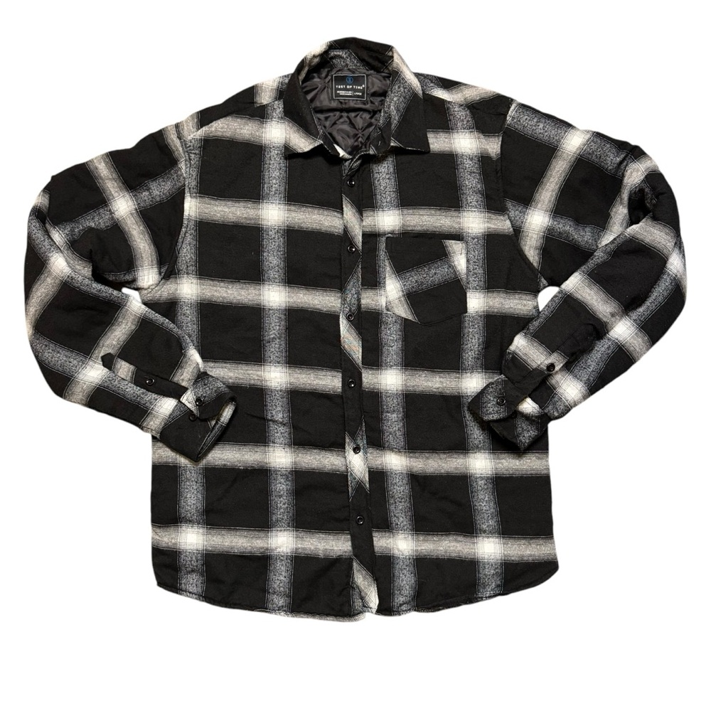 Taste of Time Quilted Interior Black White Button Shirt Shacket Jacket Size L